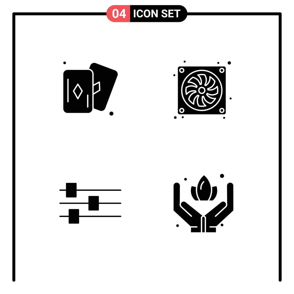 Universal- Symbol Symbole Gruppe von 4 modern solide Glyphen von Hobbys Werkzeug Gehäuse Hardware- Pflege editierbar Vektor Design Elemente