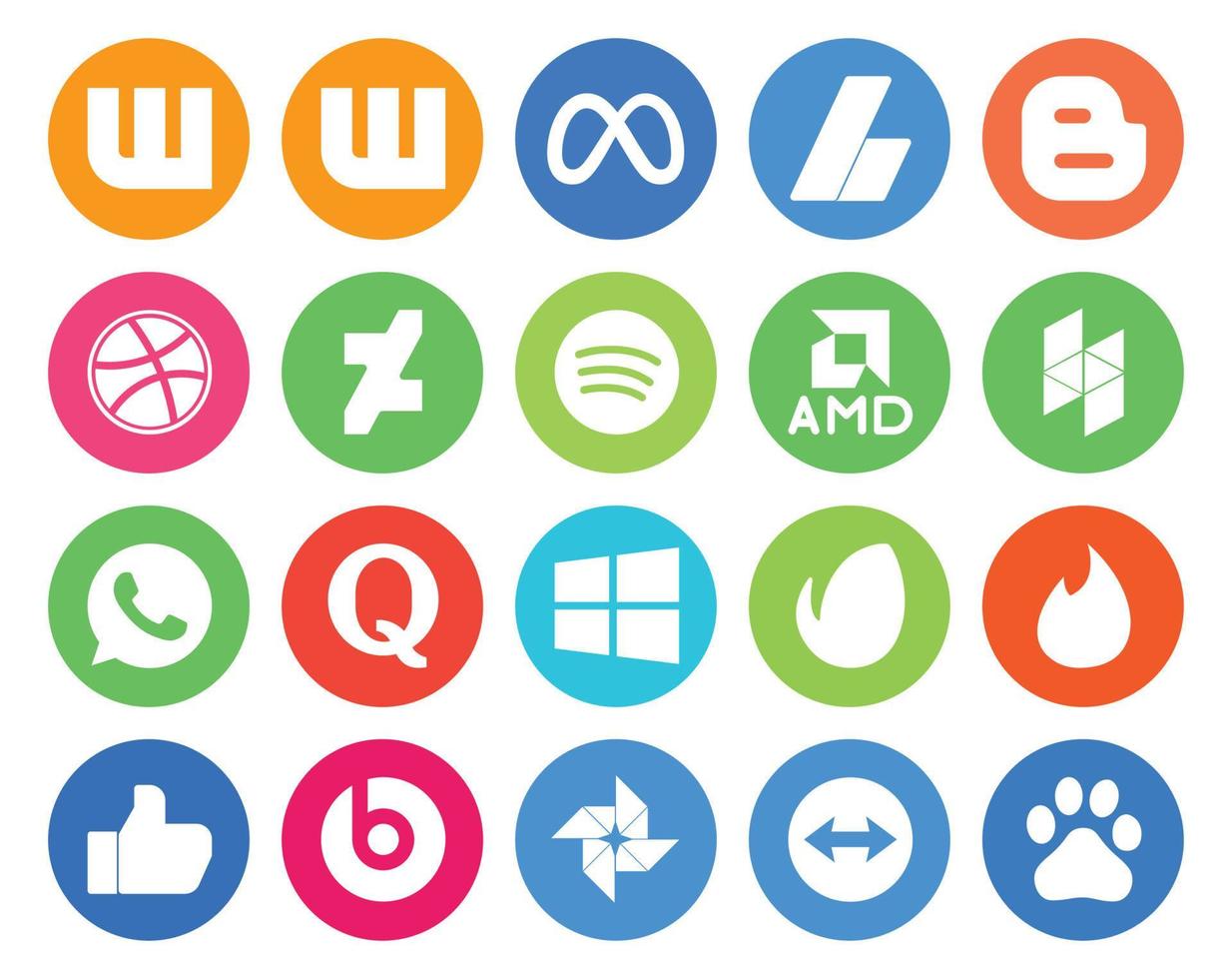 20 social media ikon packa Inklusive tycka om envato Spotify fönster quora vektor