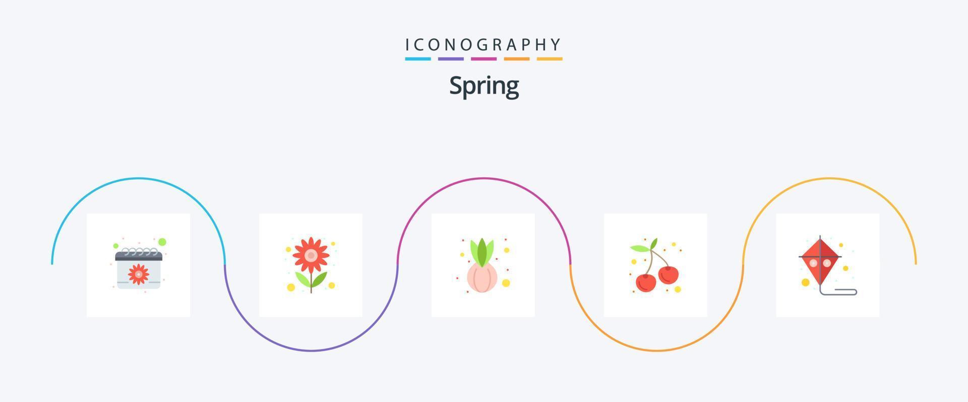 Frühling eben 5 Symbol Pack einschließlich Drachen. Unterhaltung. Sonne. gesund. Kirsche vektor