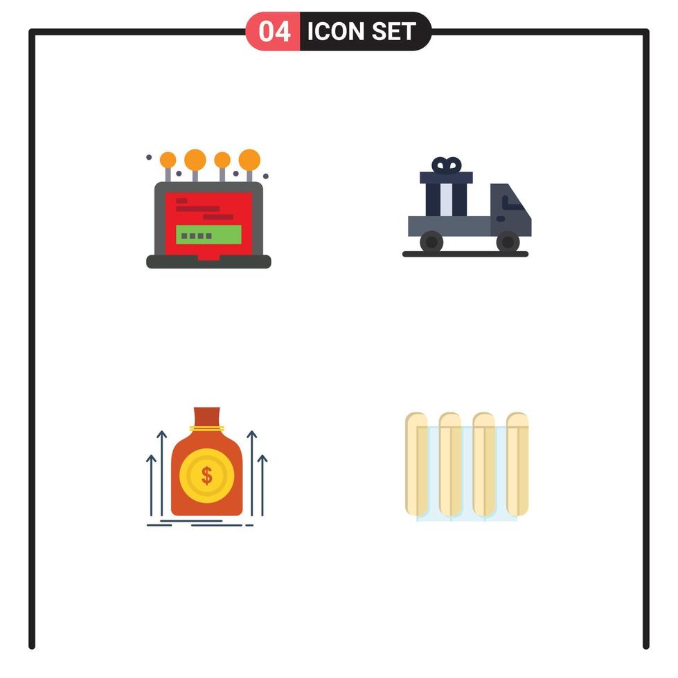 redigerbar vektor linje packa av 4 enkel platt ikoner av Installera pengar dator skicka fond redigerbar vektor design element