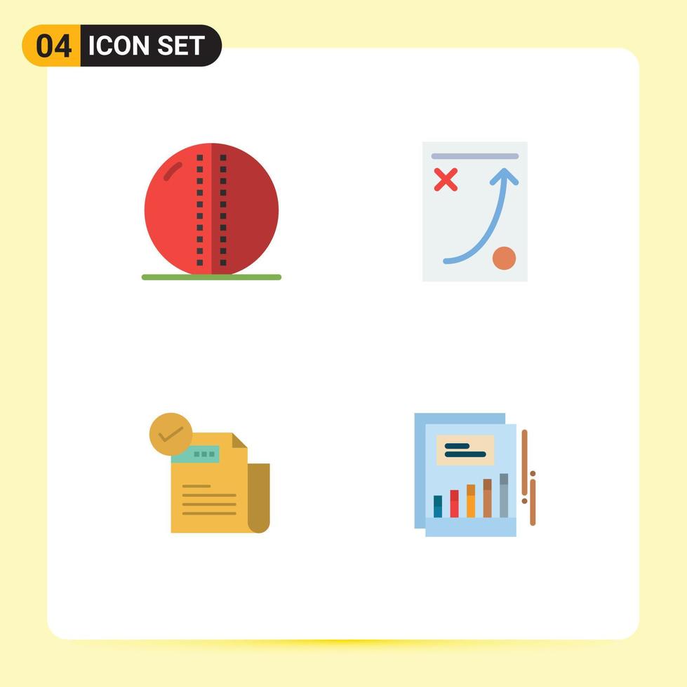 uppsättning av 4 modern ui ikoner symboler tecken för cricket boll taktik fast boll kontor kolla upp lista redigerbar vektor design element
