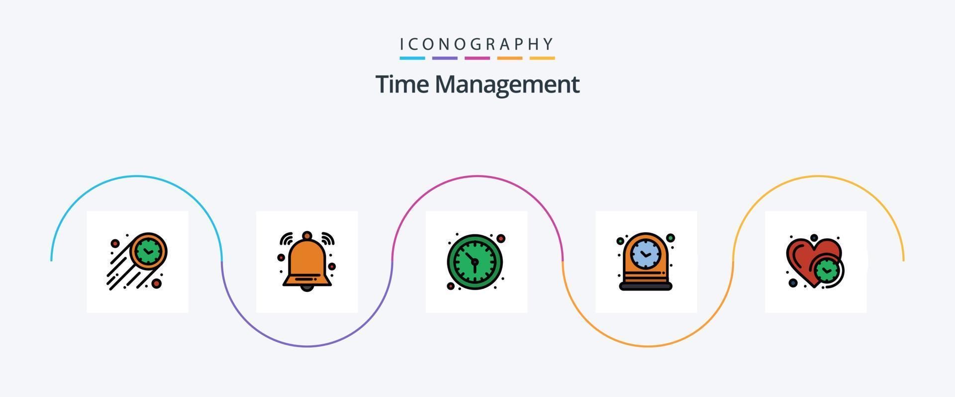 Zeit Verwaltung Linie gefüllt eben 5 Symbol Pack einschließlich Herz. betrachten. Uhr. Zeit. Uhr vektor