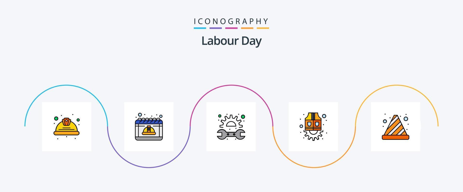 Arbeit Tag Linie gefüllt eben 5 Symbol Pack einschließlich Gang. Arbeit. dürfen. Jacke. Reparatur vektor