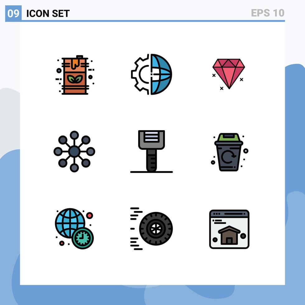 piktogram uppsättning av 9 enkel fylld linje platt färger av skalare mat bearbetning dela med sig databas redigerbar vektor design element