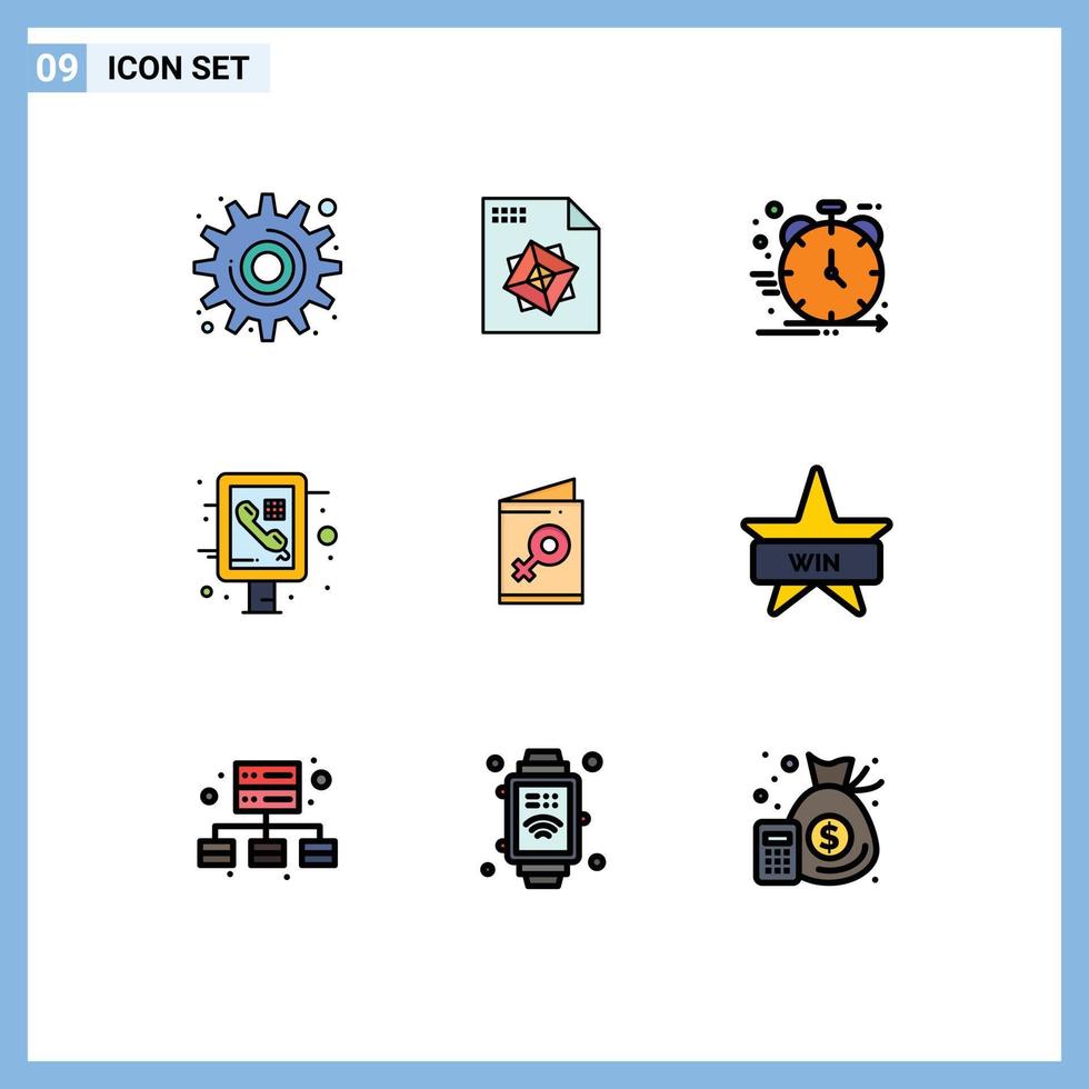 grupp av 9 modern fylld linje platt färger uppsättning för kvinna offentlig vig telefon info grafisk redigerbar vektor design element