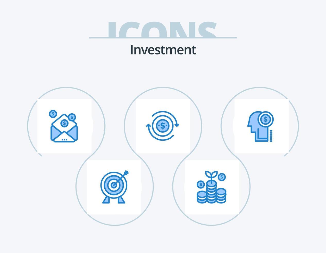 investering blå ikon packa 5 ikon design. pengar. aning. investering. dollar. strömma vektor
