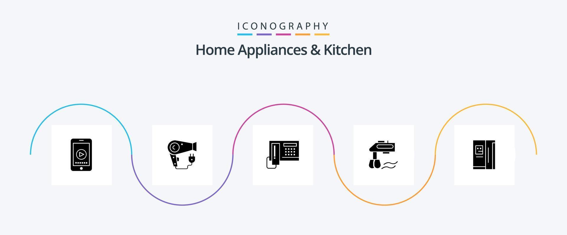 Zuhause Haushaltsgeräte und Küche Glyphe 5 Symbol Pack einschließlich Küche. Hardware. Fön. Zelle. Telefon vektor