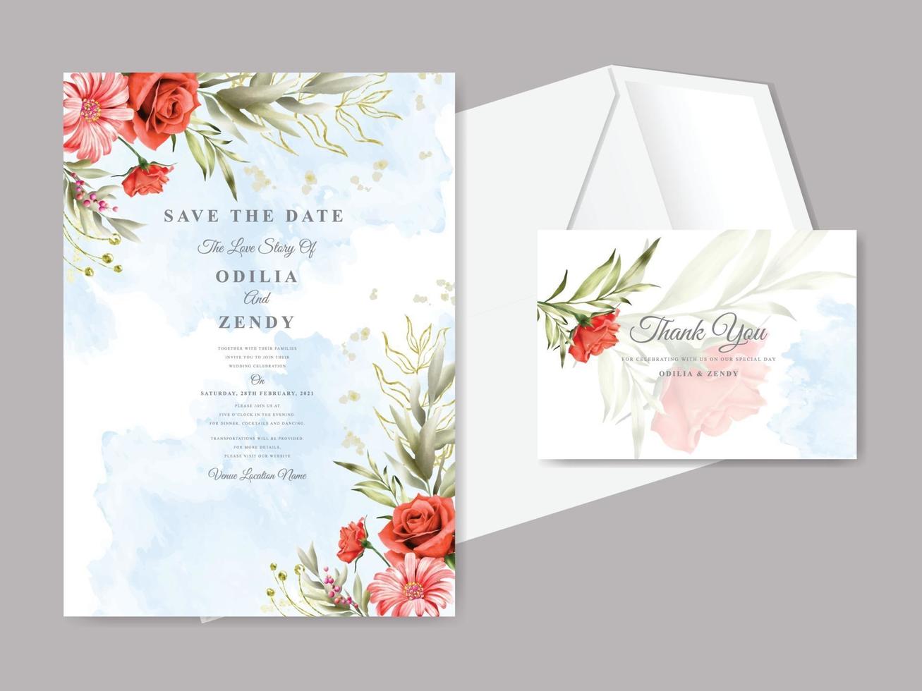 vacker och elegant blommig handritad bröllopinbjudningskort vektor
