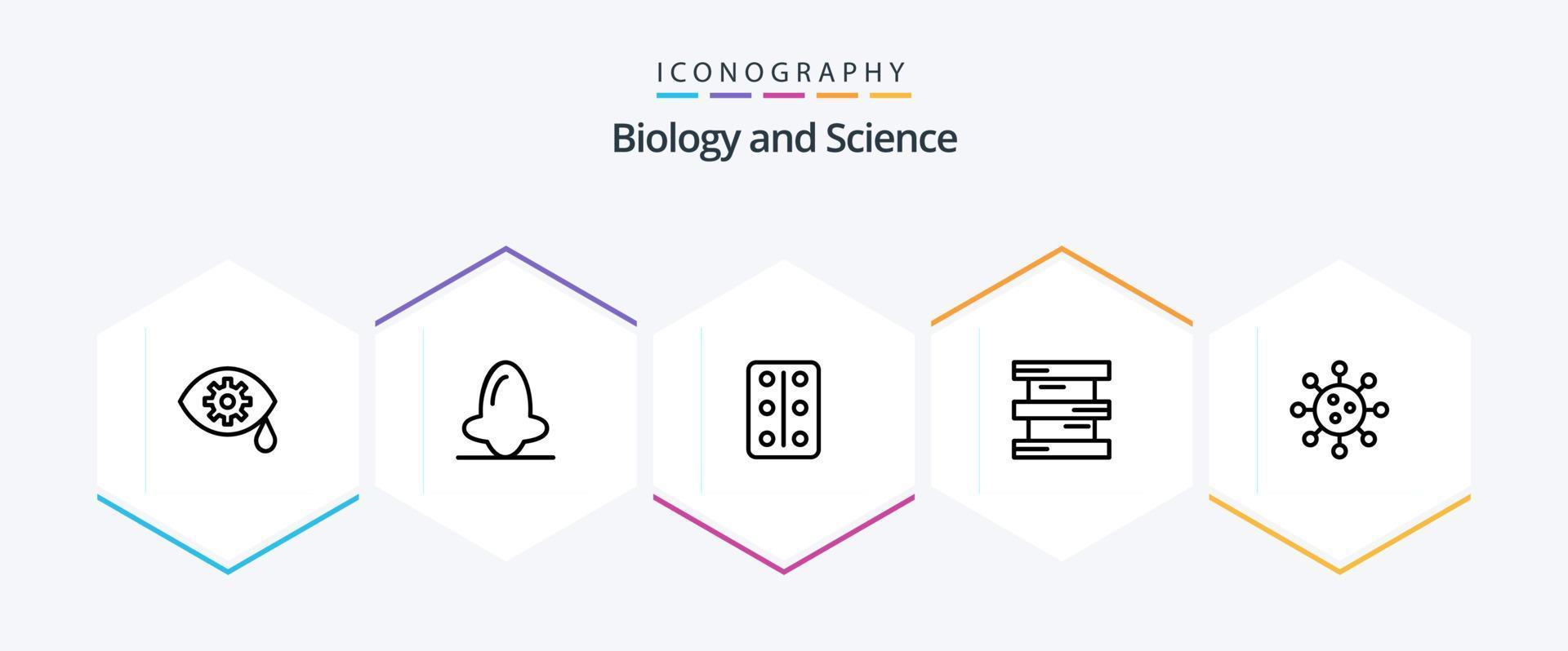 Biologie 25 Linie Symbol Pack einschließlich Zelle. Biochemie. Pastillen. gefährlich. Biologie vektor