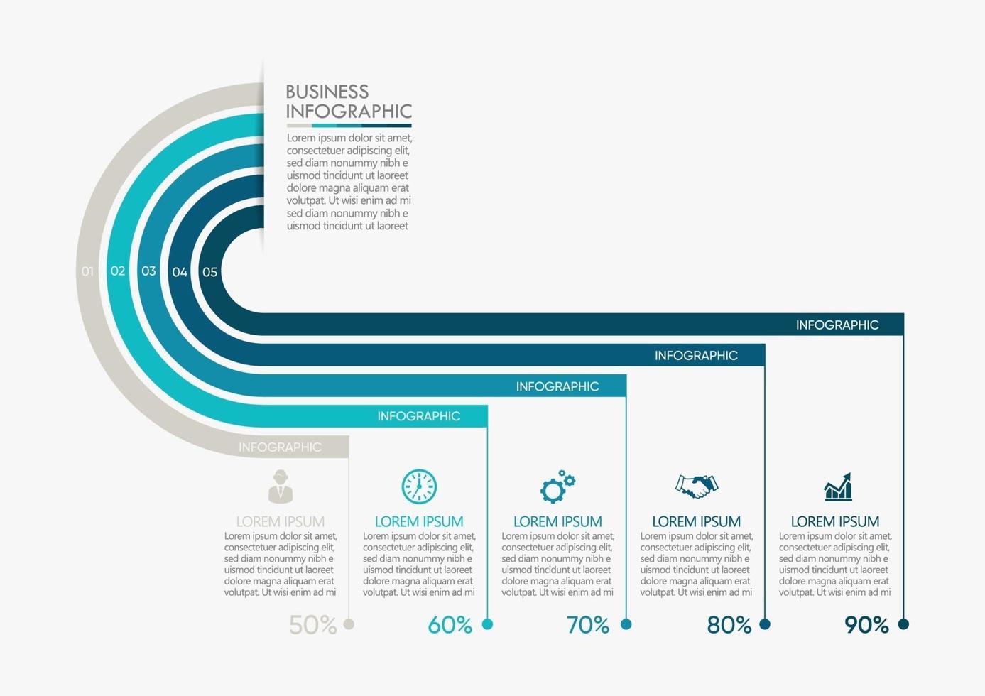 moderna infografikikoner med 5 alternativ vektor