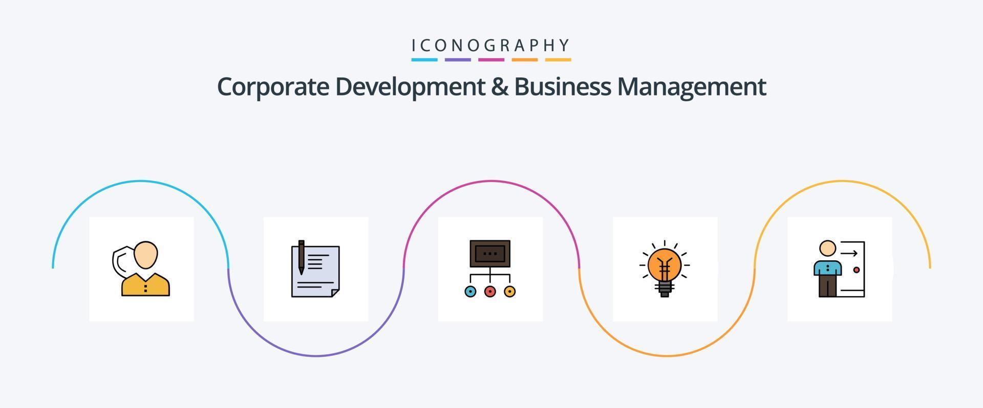 korporativ Entwicklung und Geschäft Verwaltung Linie gefüllt eben 5 Symbol Pack einschließlich Graph. Geschäft. dokumentieren. Netzwerk. Zeichen vektor