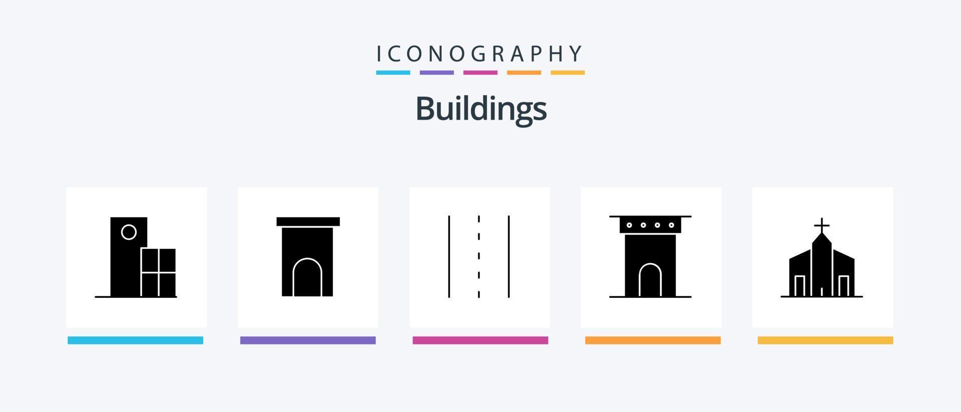 byggnader glyf 5 ikon packa Inklusive kolumn. båge. fast egendom. väg. rader. kreativ ikoner design vektor