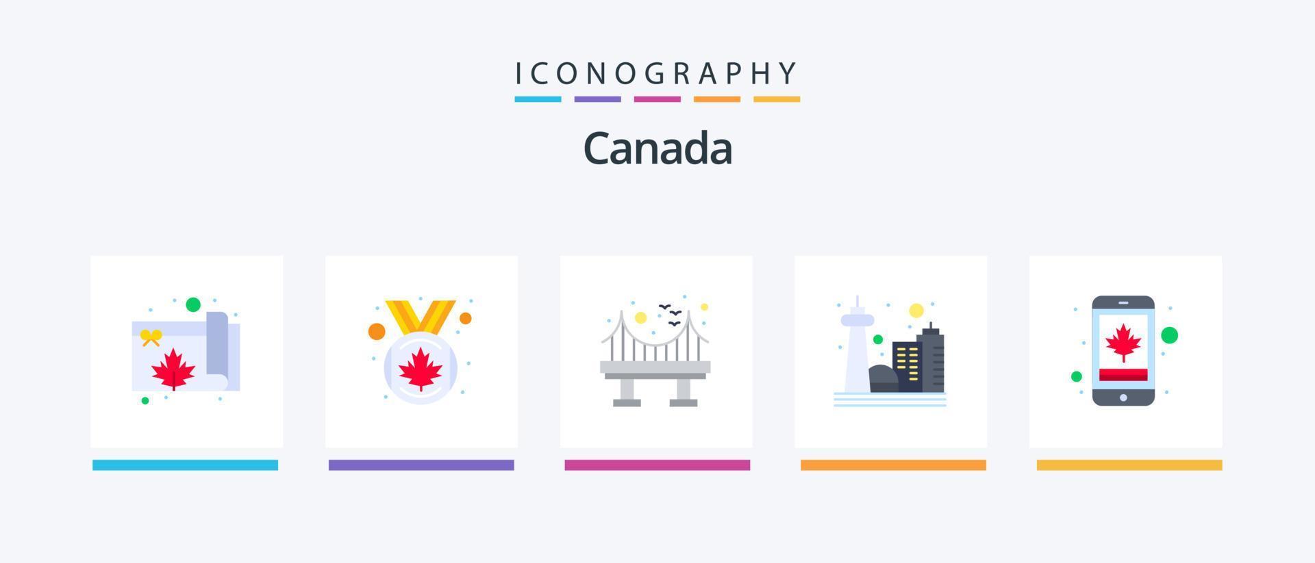 kanada platt 5 ikon packa Inklusive cell. toronto. arkitektur. landmärke. Kanada. kreativ ikoner design vektor