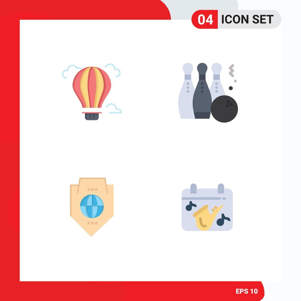 piktogram uppsättning av 4 enkel platt ikoner av ballong tillgång varm boll skydd redigerbar vektor design element