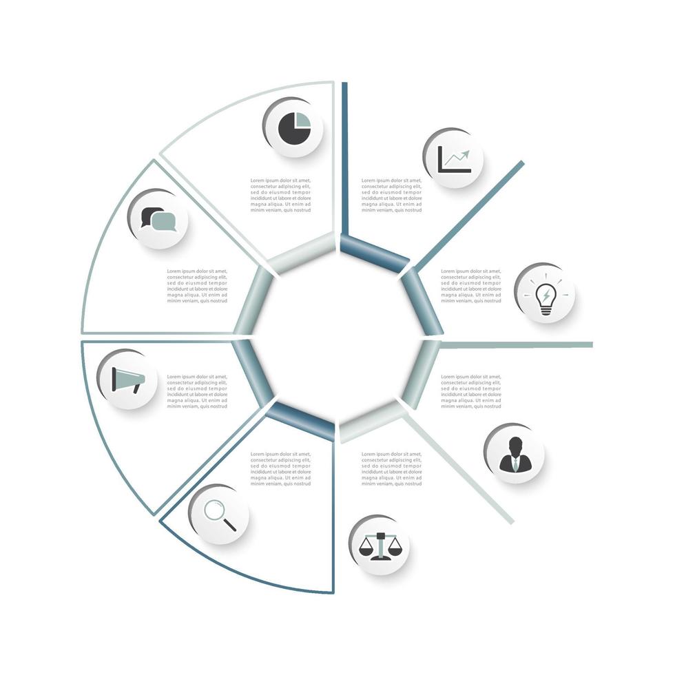 vektor illustration infographics. affärsidé med 8 alternativ. för innehåll, diagram, flödesschema, steg, delar, tidslinjeinfografik, arbetsflöde, diagram.