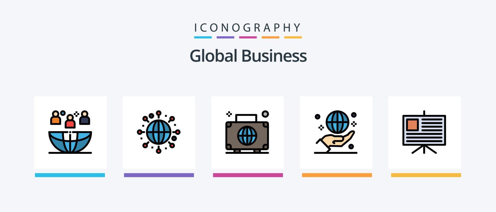 global Geschäft Linie gefüllt 5 Symbol Pack einschließlich Botschaft. Forum. treffen. Diskussion. verpfänden. kreativ Symbole Design vektor