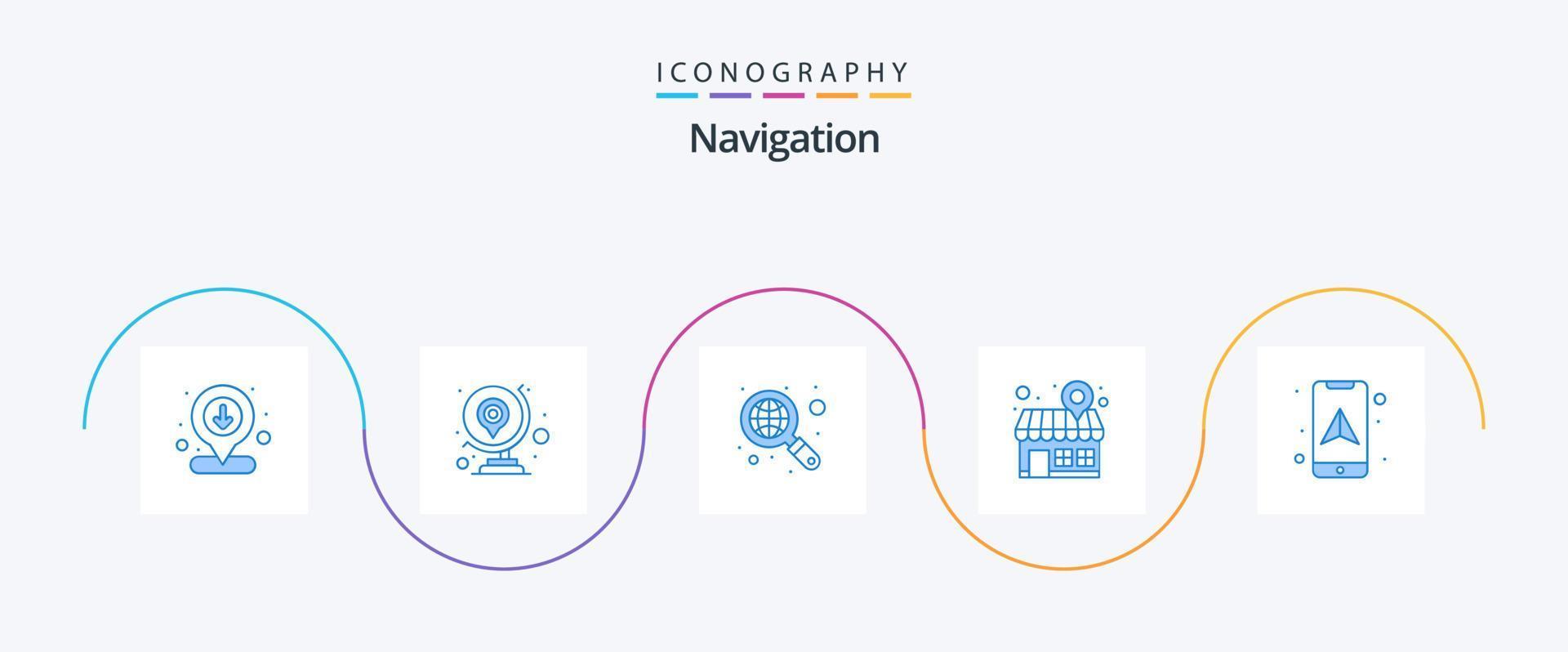 Navigation Blau 5 Symbol Pack einschließlich Standort. Karte Stift. Karte. Geschäft. Adresse vektor