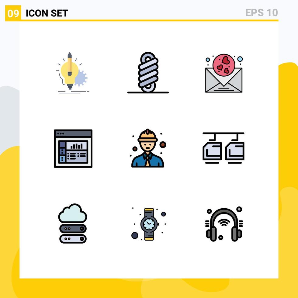 modern uppsättning av 9 fylld linje platt färger och symboler sådan som arbetstagare linje arbetstagare hjärta layout design redigerbar vektor design element