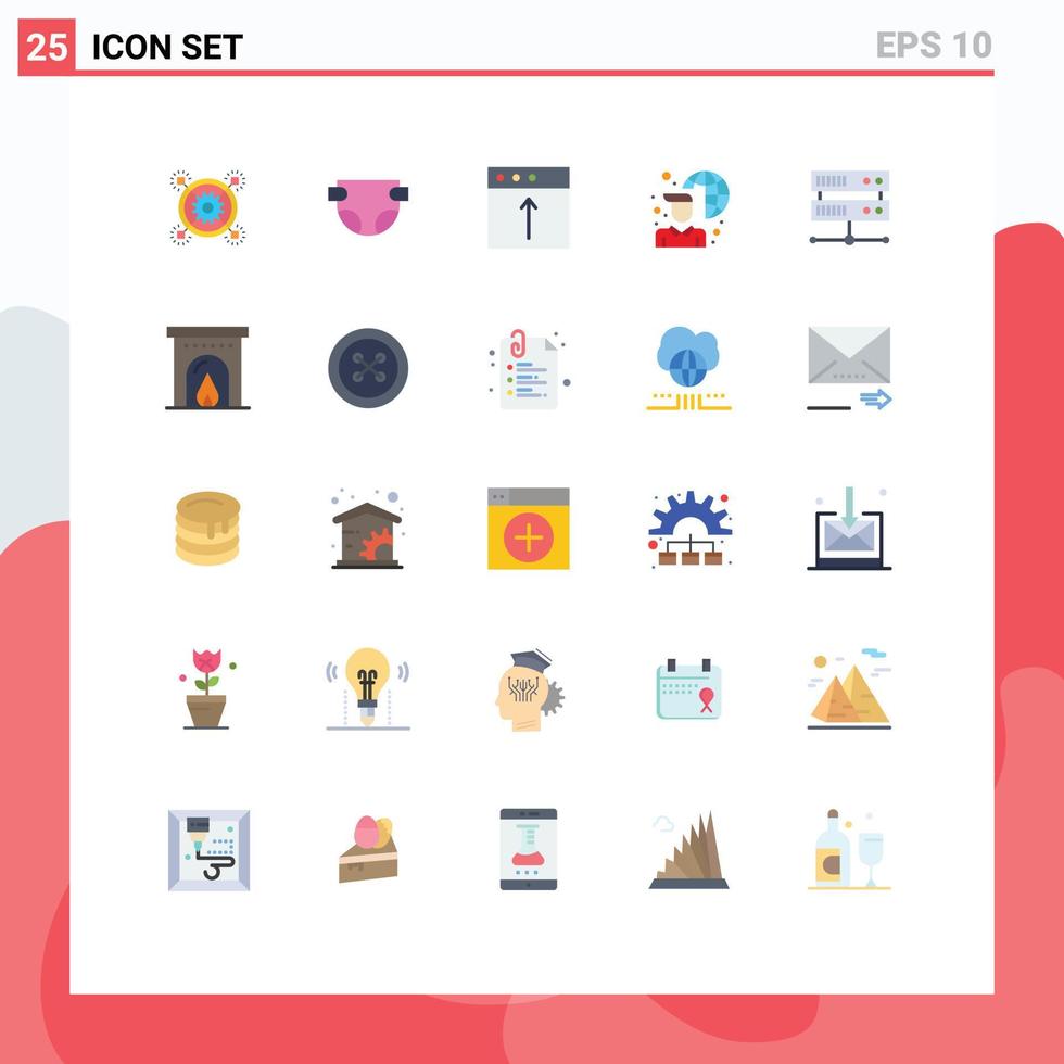 uppsättning av 25 vektor platt färger på rutnät för databas server nätverk app bärbar dator internet redigerbar vektor design element
