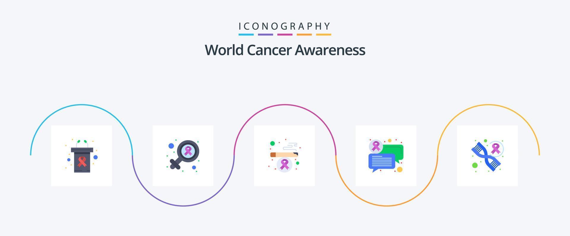 Welt Krebs Bewusstsein eben 5 Symbol Pack einschließlich . Genetik. Zigarette. DNA. Kommunikation vektor
