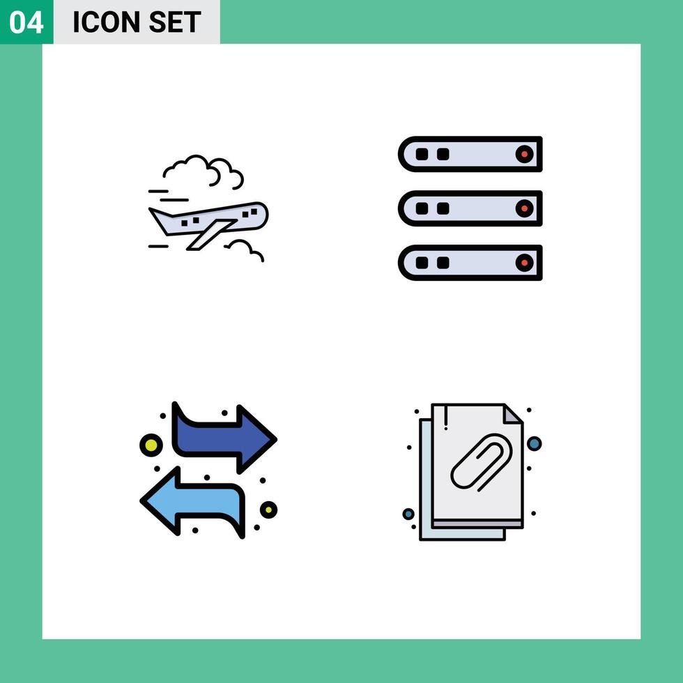 mobil gränssnitt fylld linje platt Färg uppsättning av 4 piktogram av luft pilar flyga värd vänster redigerbar vektor design element