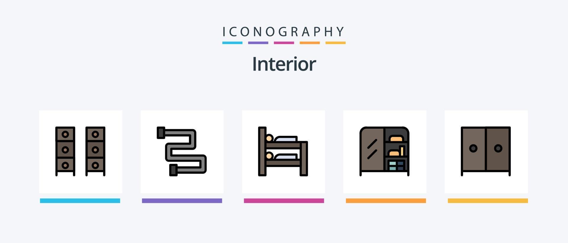 Innere Linie gefüllt 5 Symbol Pack einschließlich . Möbel. Möbel. Schreibtisch. Innere. kreativ Symbole Design vektor