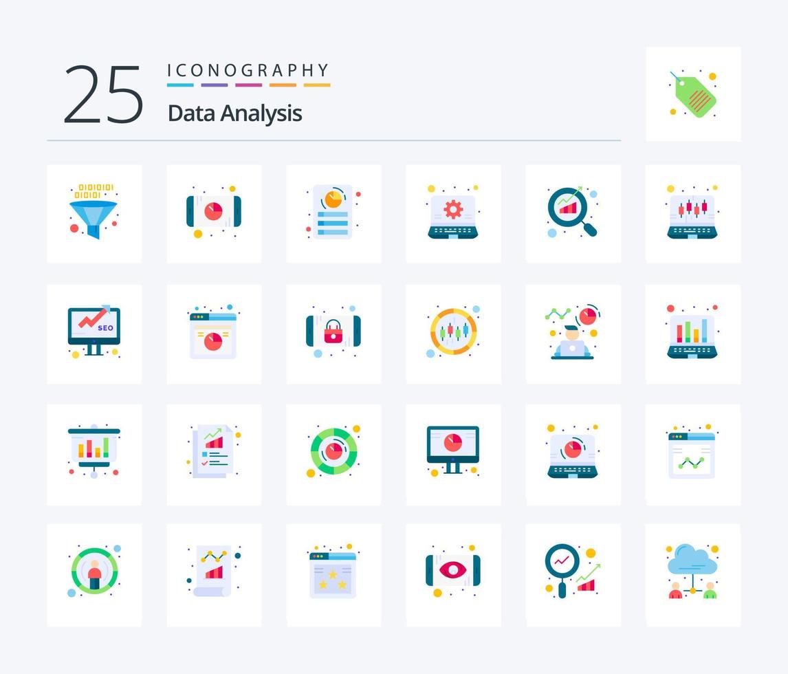 Daten Analyse 25 eben Farbe Symbol Pack einschließlich Überwachung. Geschäft. Handy, Mobiltelefon. Management. Graph vektor