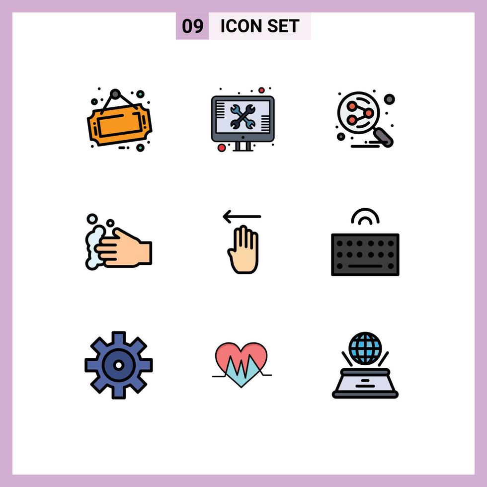 9 kreativ ikoner modern tecken och symboler av finger tvål verktyg hand Sök motor redigerbar vektor design element