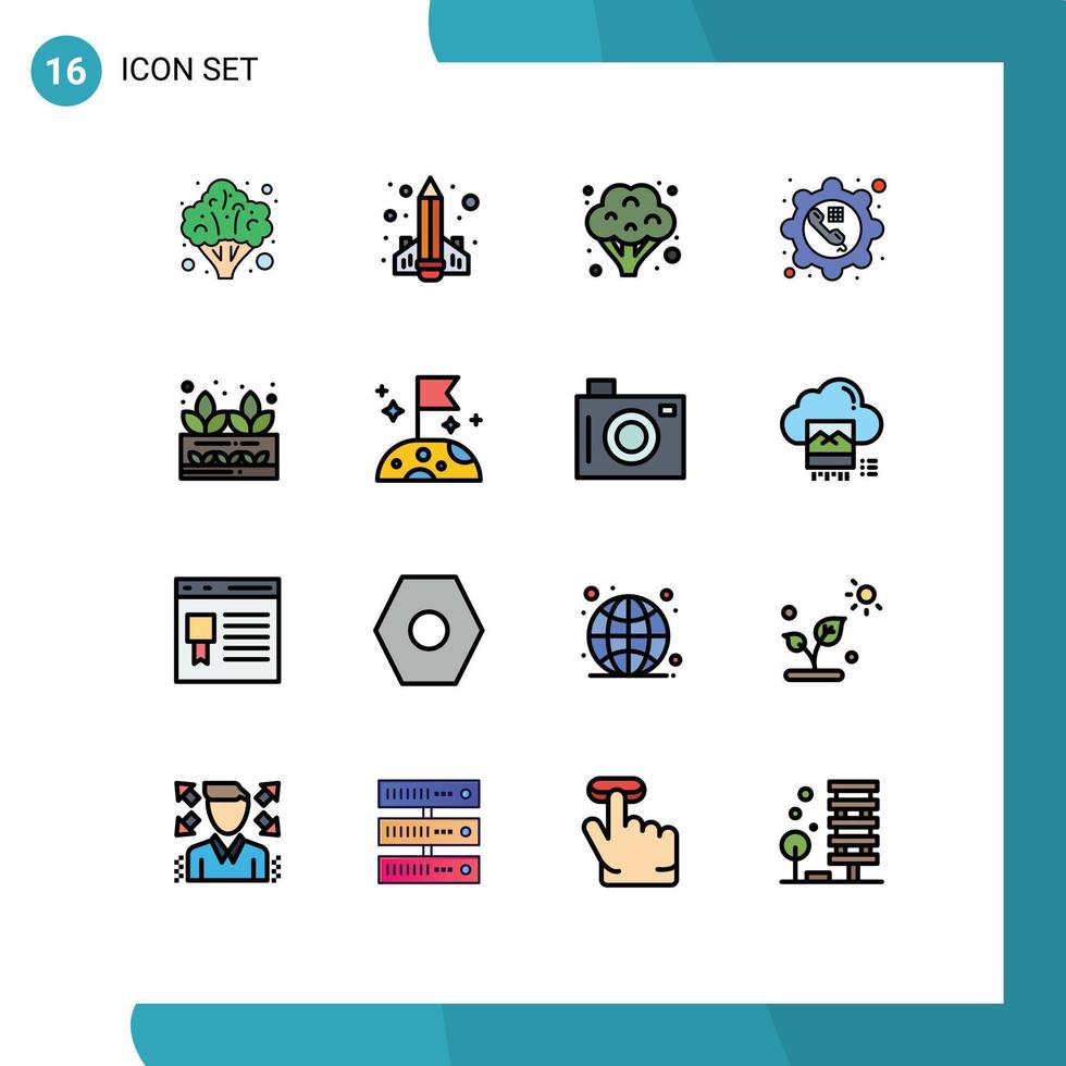16 platt Färg fylld linje begrepp för webbplatser mobil och appar lantbruk redskap raket configure telefon redigerbar kreativ vektor design element