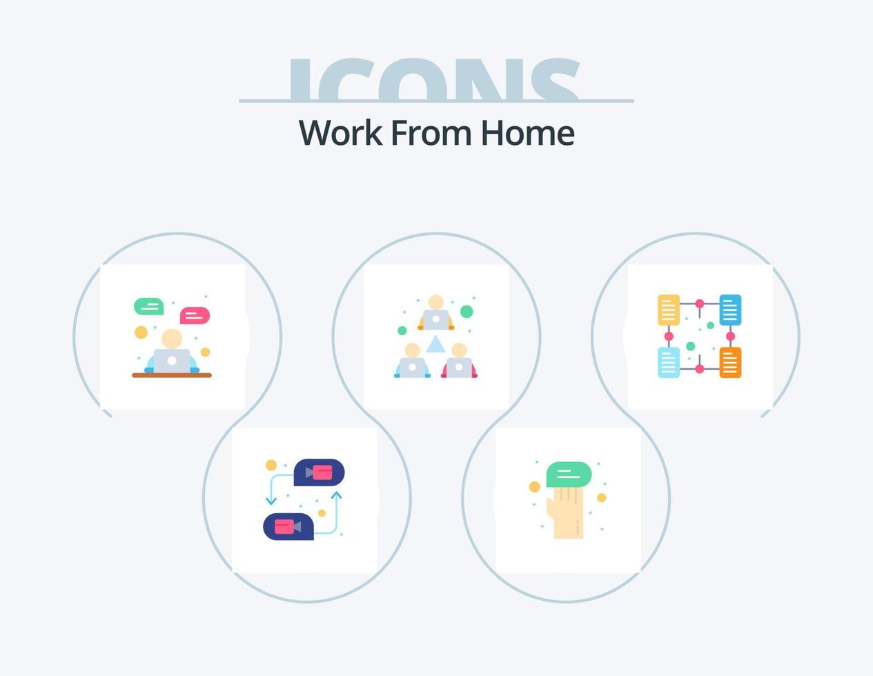 arbete från Hem platt ikon packa 5 ikon design. delning. möte. chatt. team arbete. kommunikation vektor