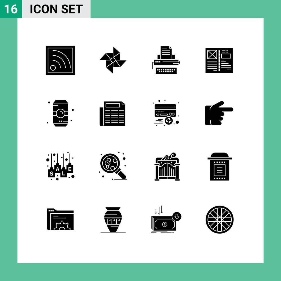 uppsättning av 16 modern ui ikoner symboler tecken för sockerrör layout typ rutnät browser redigerbar vektor design element