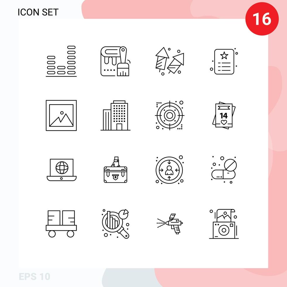 redigerbar vektor linje packa av 16 enkel konturer av identitet id fira kort fyrverkeri redigerbar vektor design element