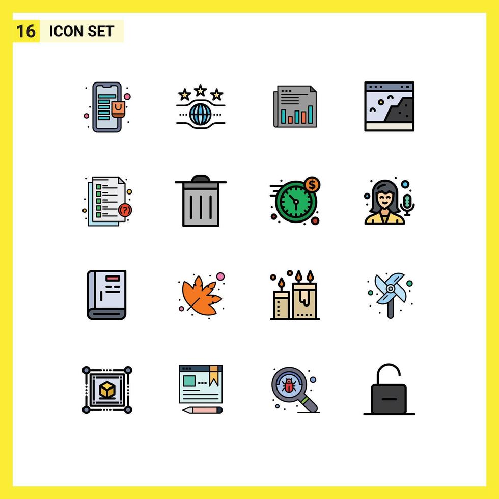 modern einstellen von 16 eben Farbe gefüllt Linien Piktogramm von Seite Browser Zeitung mal Nachrichten editierbar kreativ Vektor Design Elemente
