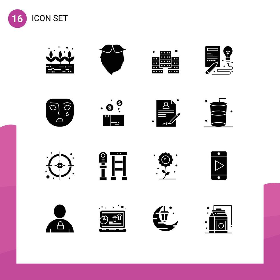uppsättning av 16 modern ui ikoner symboler tecken för ledsen ansikte ekonomi känsla kreativ redigerbar vektor design element