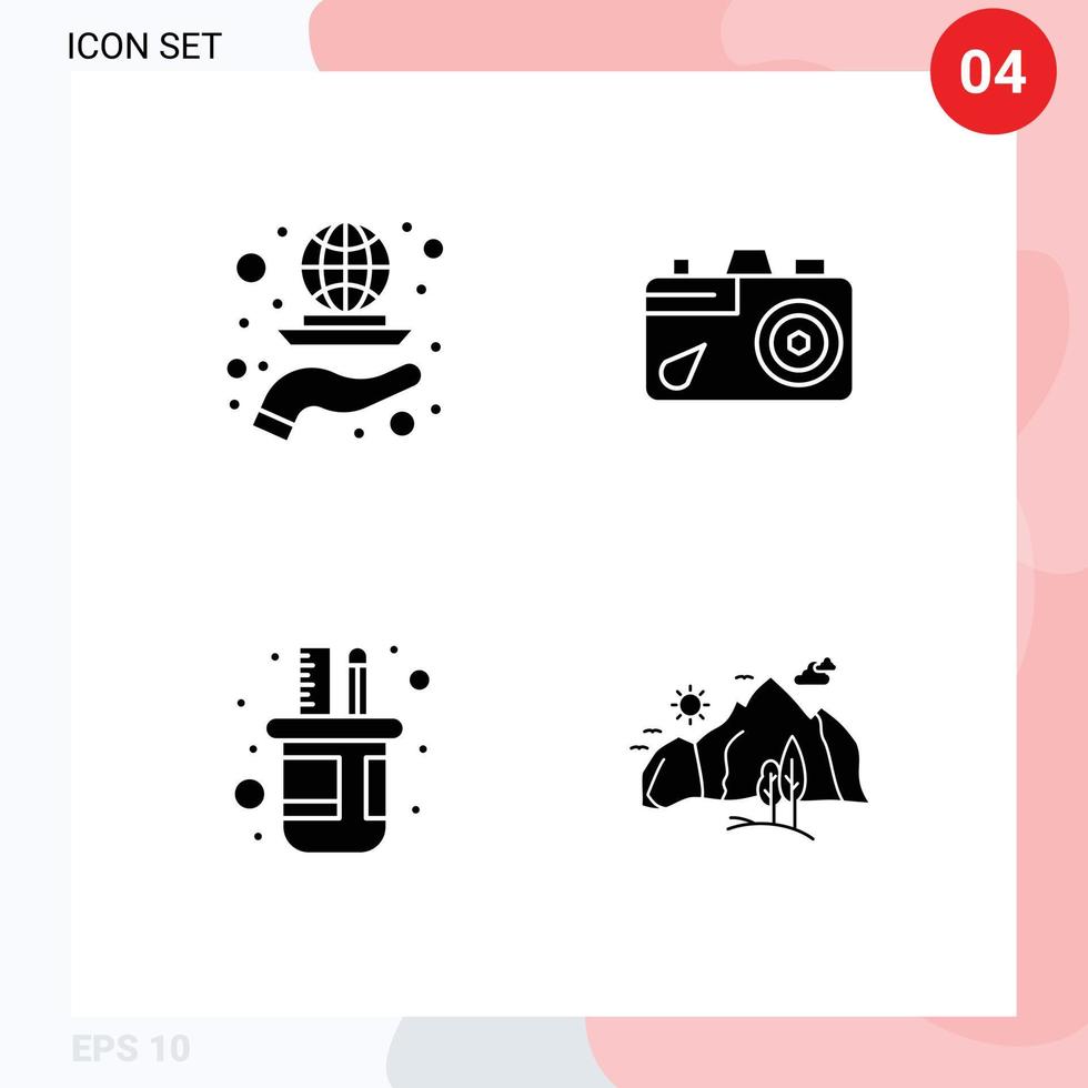 modern uppsättning av 4 fast glyfer pictograph av klot hållare marknadsföring utbildning penna låda redigerbar vektor design element