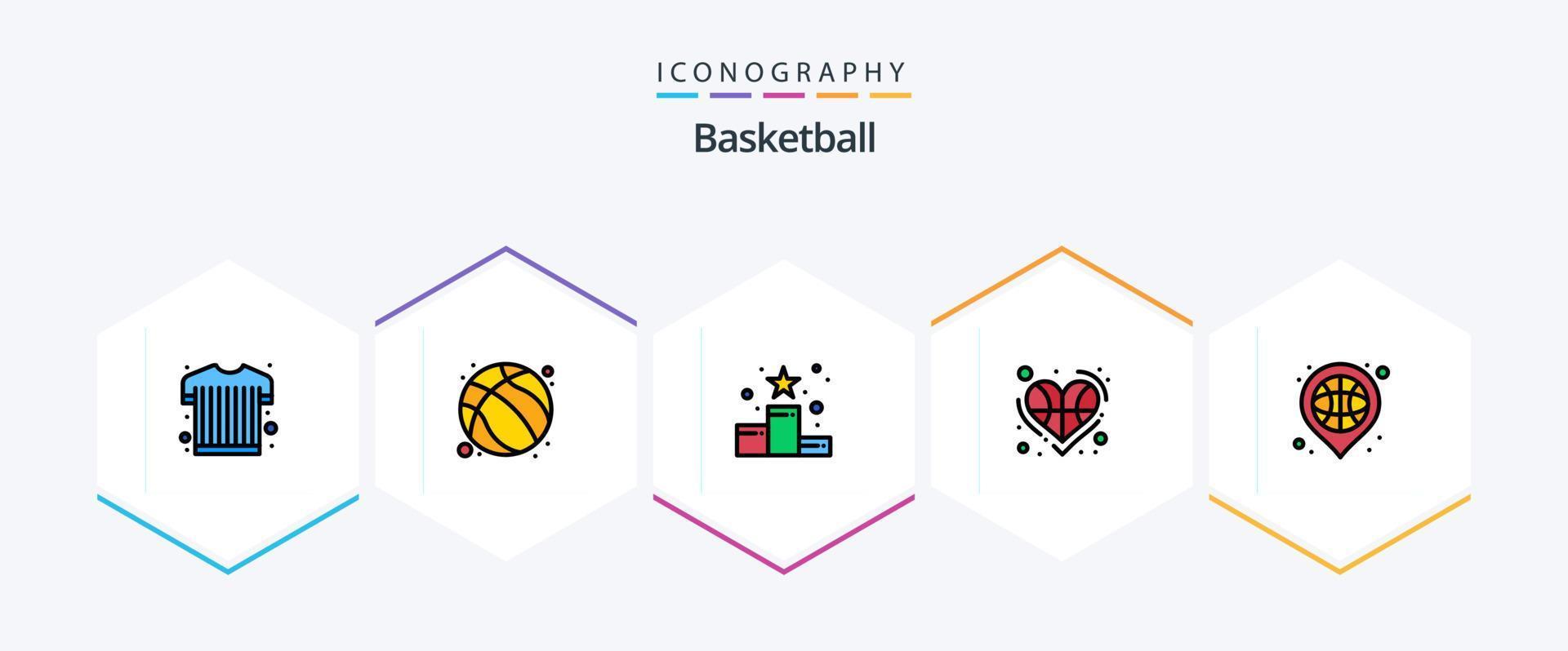 basketboll 25 fylld linje ikon packa Inklusive spelare. hjärta. prestation. basketboll. stjärna vektor