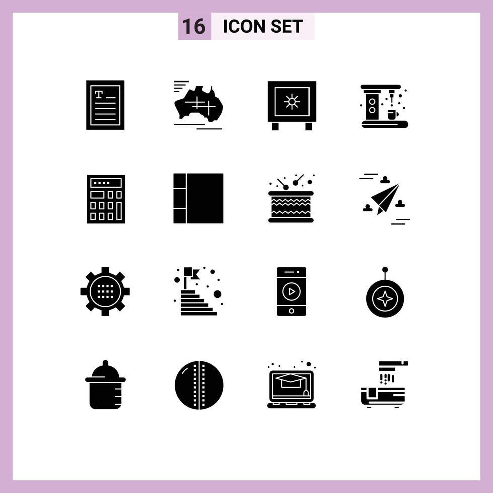 piktogram uppsättning av 16 enkel fast glyfer av beräkna tillverkare skåp kök apparater redigerbar vektor design element