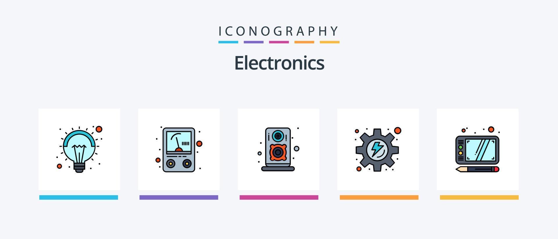 elektronik linje fylld 5 ikon packa Inklusive smartphone. headset. audio. hand fri. plugg. kreativ ikoner design vektor