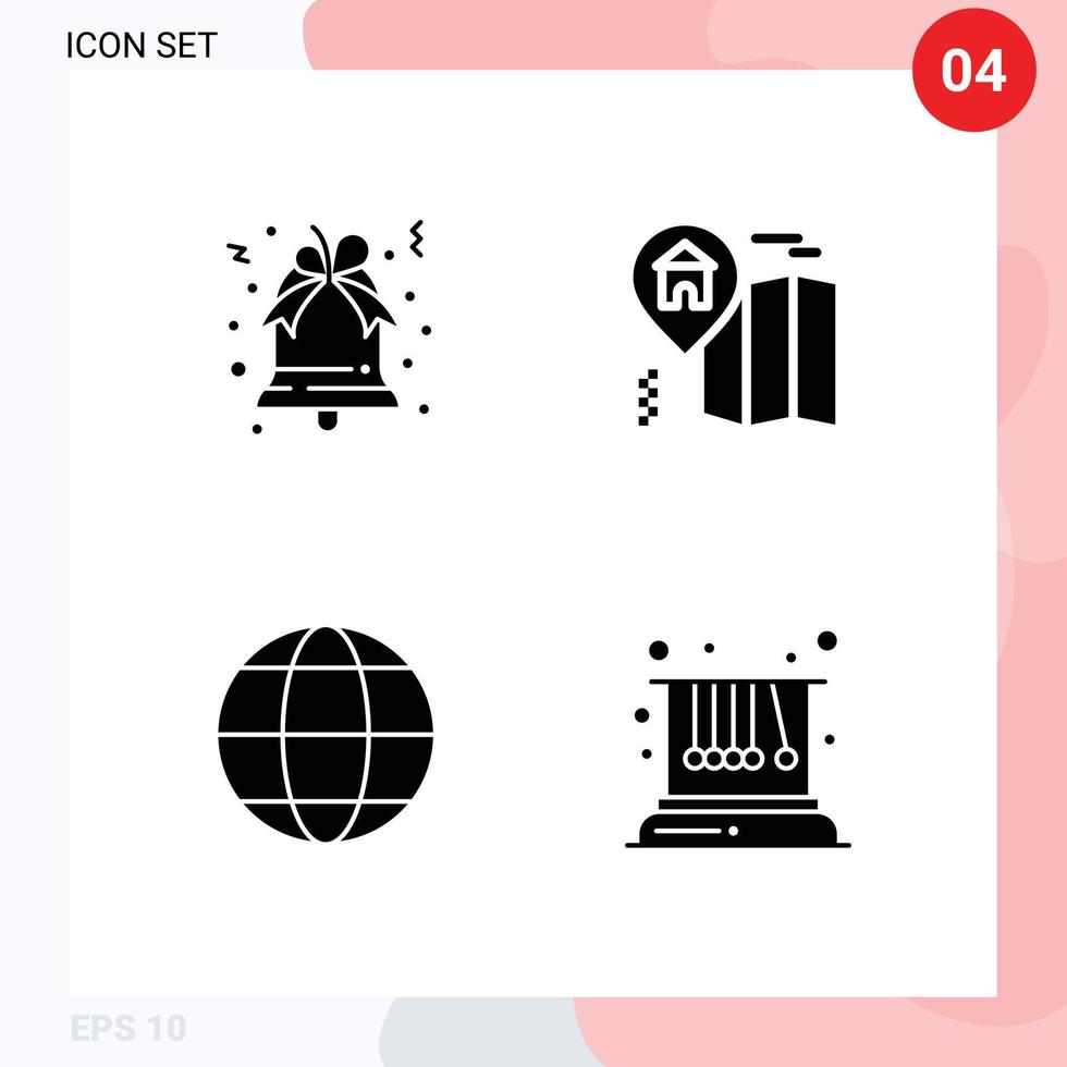 modern uppsättning av 4 fast glyfer och symboler sådan som klocka klot Hem kommunikation pendel redigerbar vektor design element