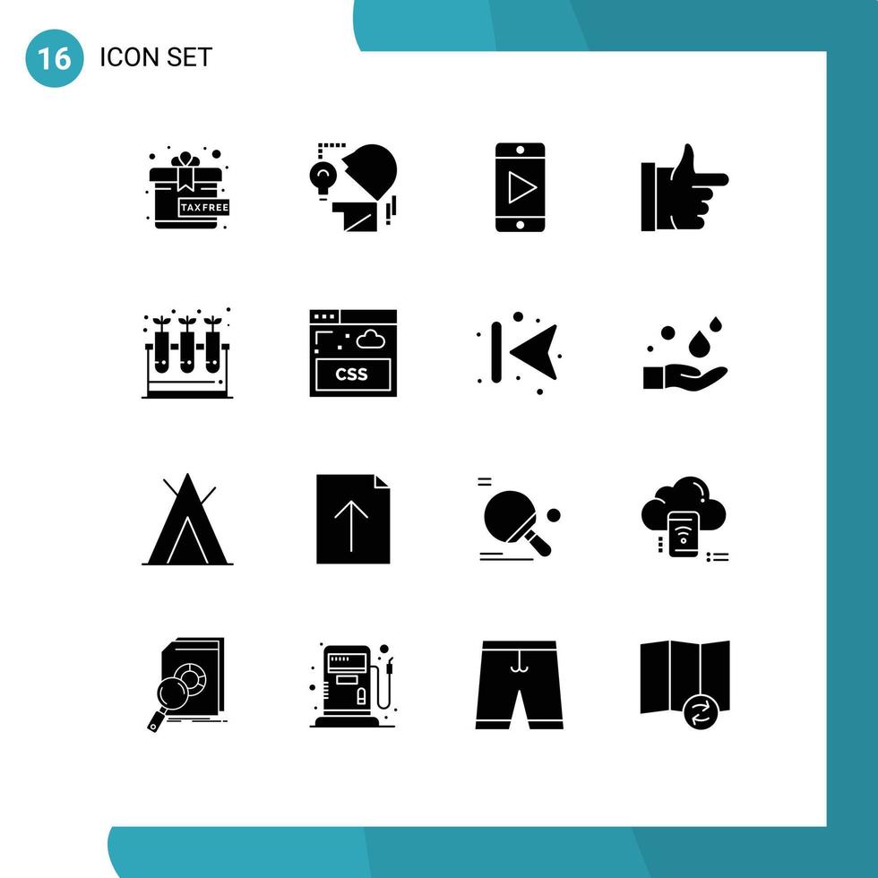 16 universell fast glyf tecken symboler av internet vetenskap spela växt tummen upp redigerbar vektor design element