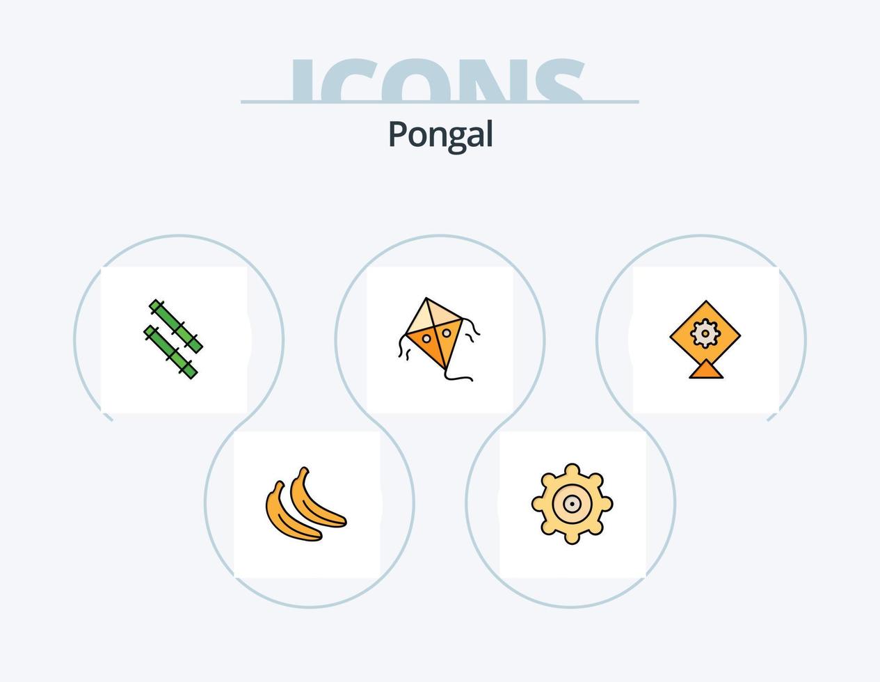 pongal linje fylld ikon packa 5 ikon design. skalle. tjur. pongal. djur. ljus vektor