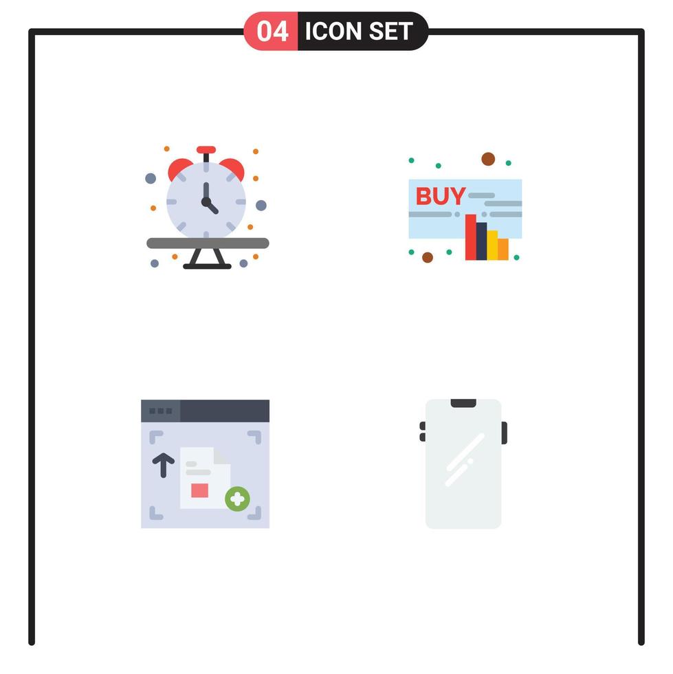 modern uppsättning av 4 platt ikoner och symboler sådan som klocka webb tid hand telefon redigerbar vektor design element