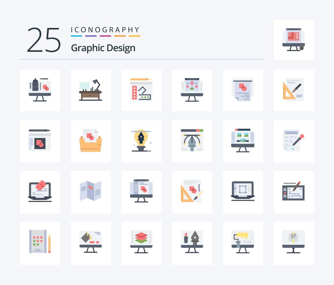 Grafik Design 25 eben Farbe Symbol Pack einschließlich Layout. Computer. Buch. Server. Daten Teilen vektor