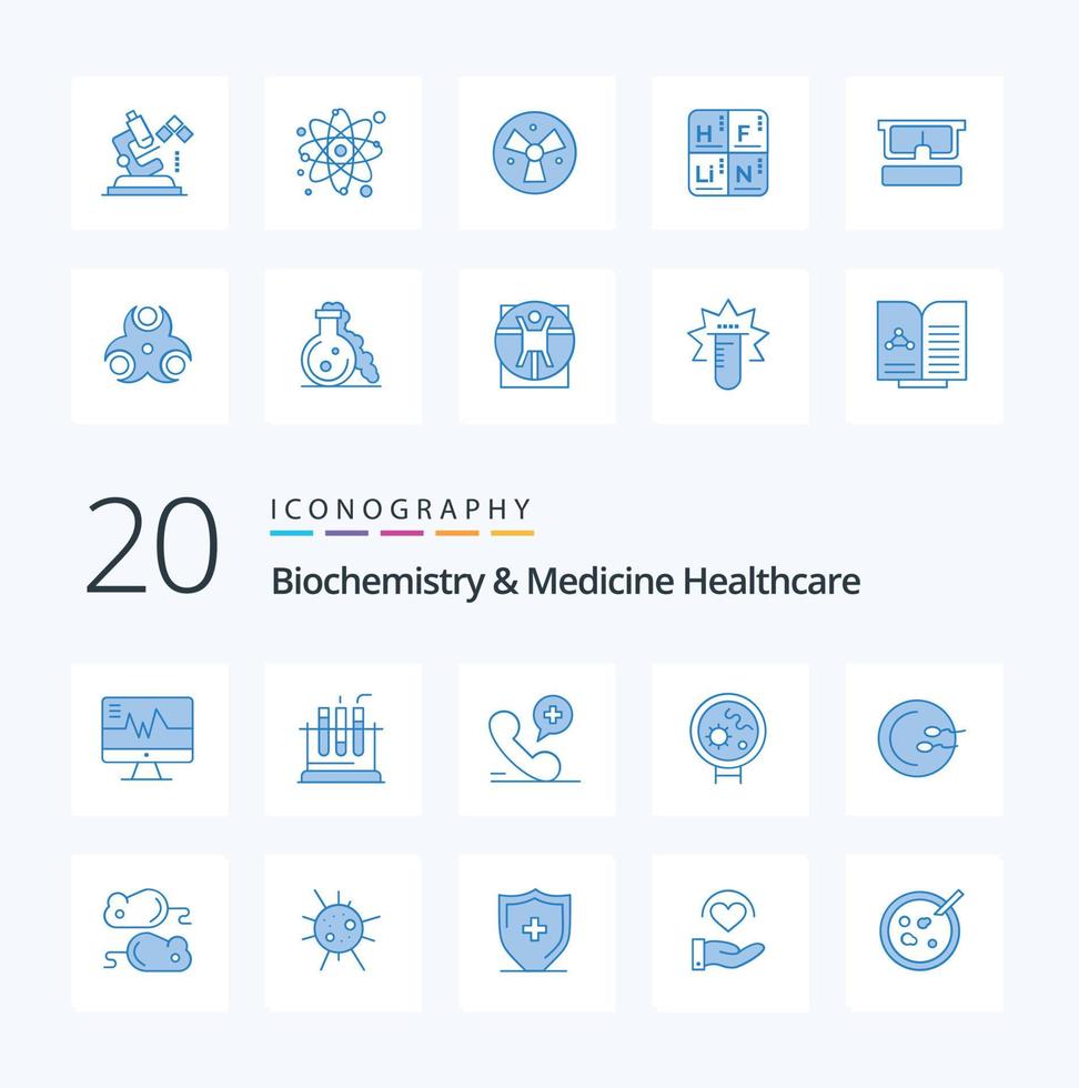 20 biokemi och medicin sjukvård blå Färg ikon packa tycka om medicinsk Sök mobil medicinsk bakterie vektor
