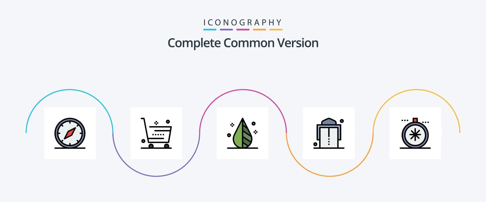 komplett allmänning version linje fylld platt 5 ikon packa Inklusive kompass. mode. affär. bälte. invertera vektor
