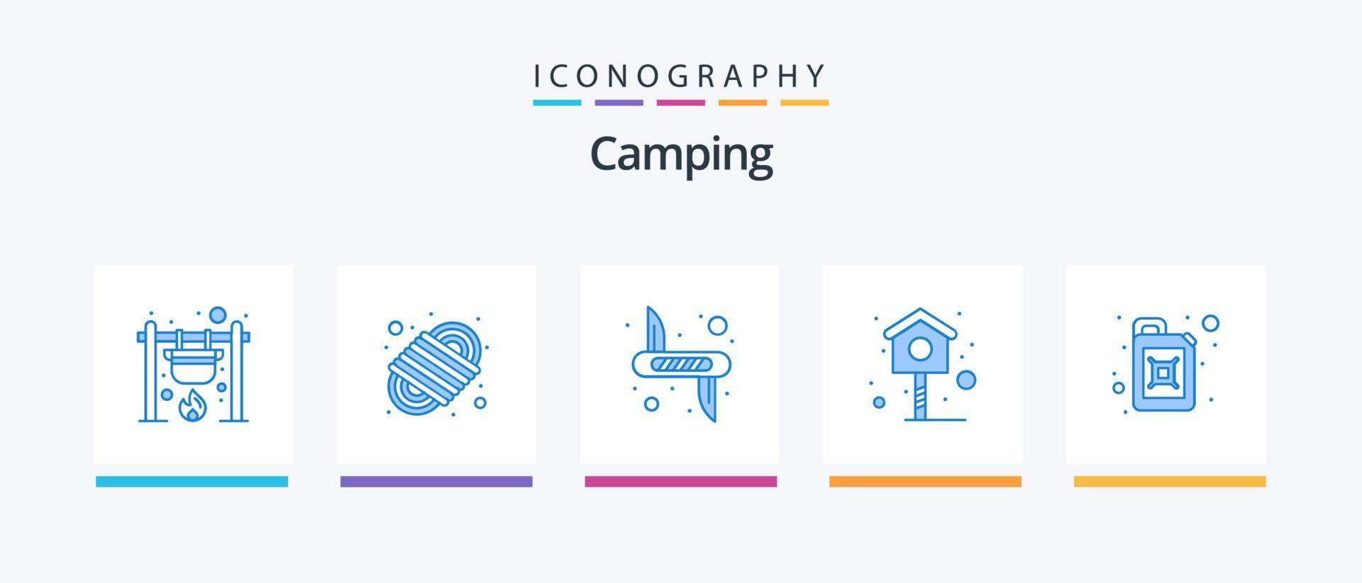 Camping Blau 5 Symbol Pack einschließlich Kanister. Haus. Seil. Vogel. Armee. kreativ Symbole Design vektor