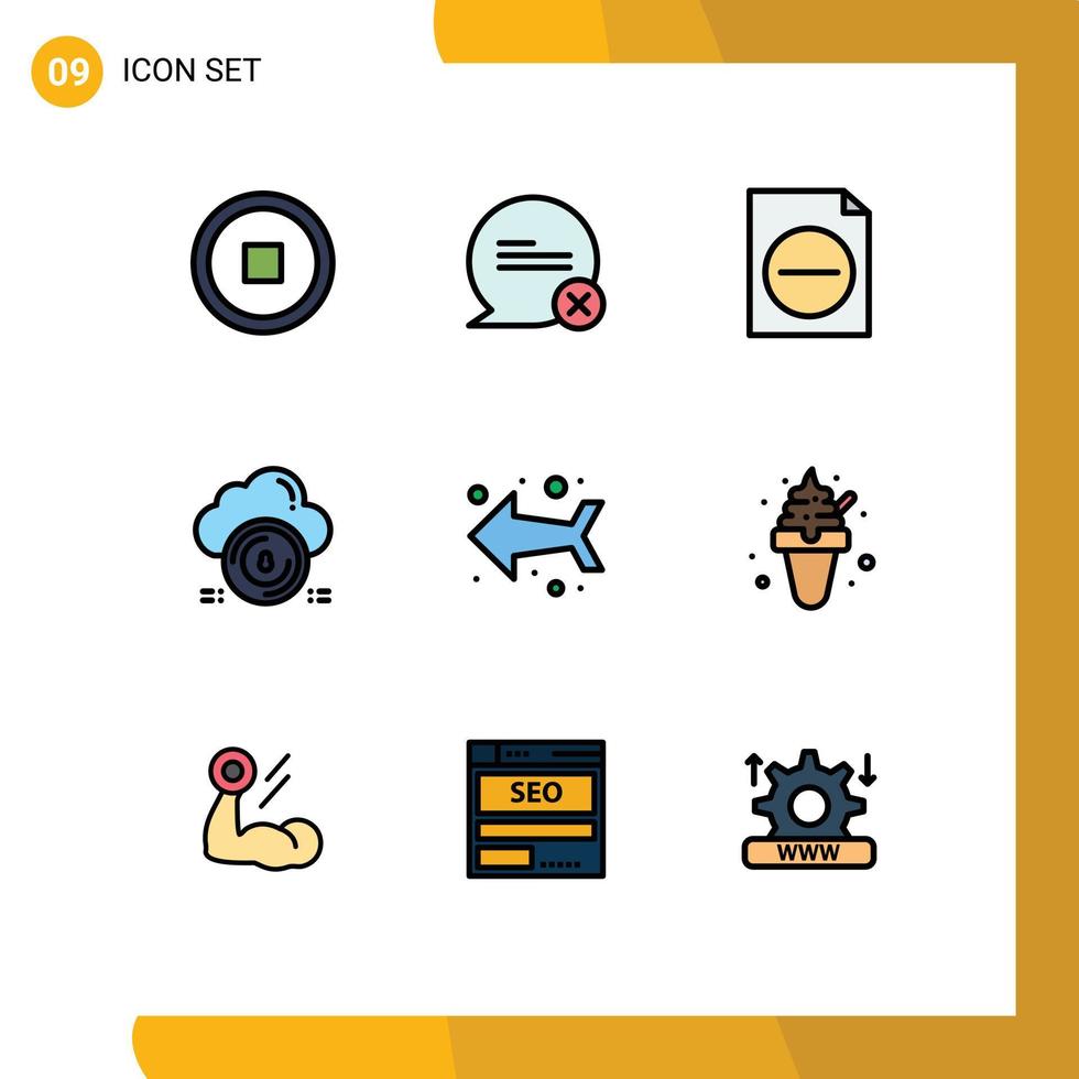 modern uppsättning av 9 fylld linje platt färger och symboler sådan som riktning pil dokumentera data skydda redigerbar vektor design element