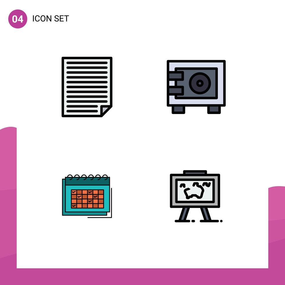 grupp av 4 fylld linje platt färger tecken och symboler för data kalender papper pengar datum redigerbar vektor design element
