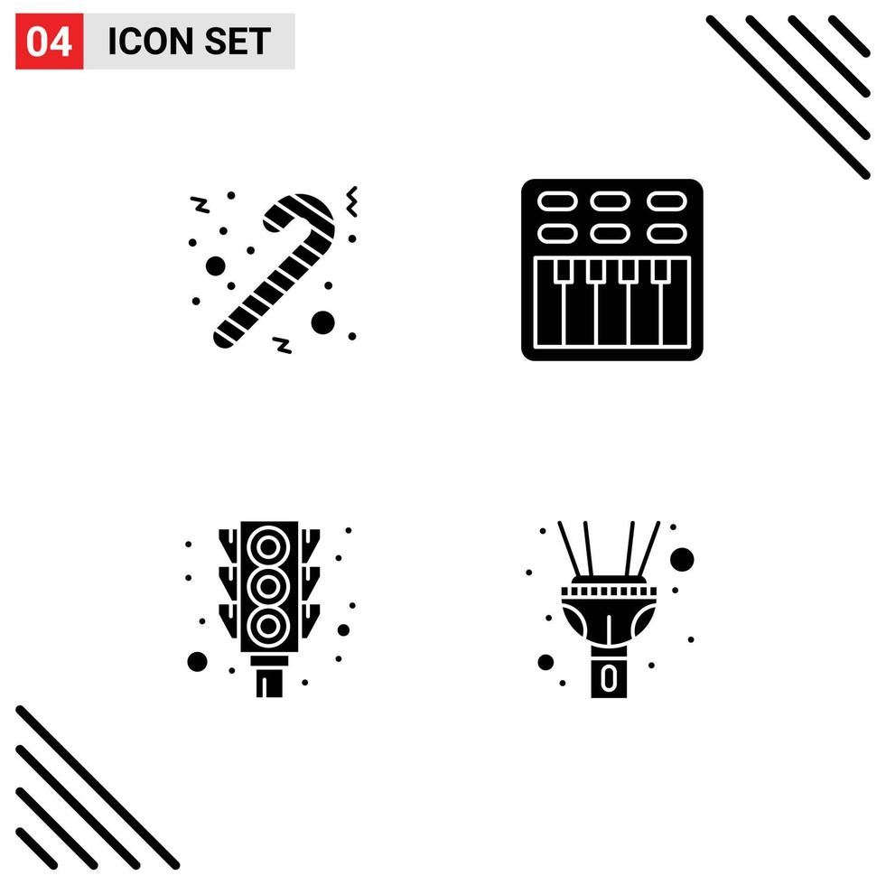 uppsättning av 4 modern ui ikoner symboler tecken för godis trafik bio ljud blixt redigerbar vektor design element