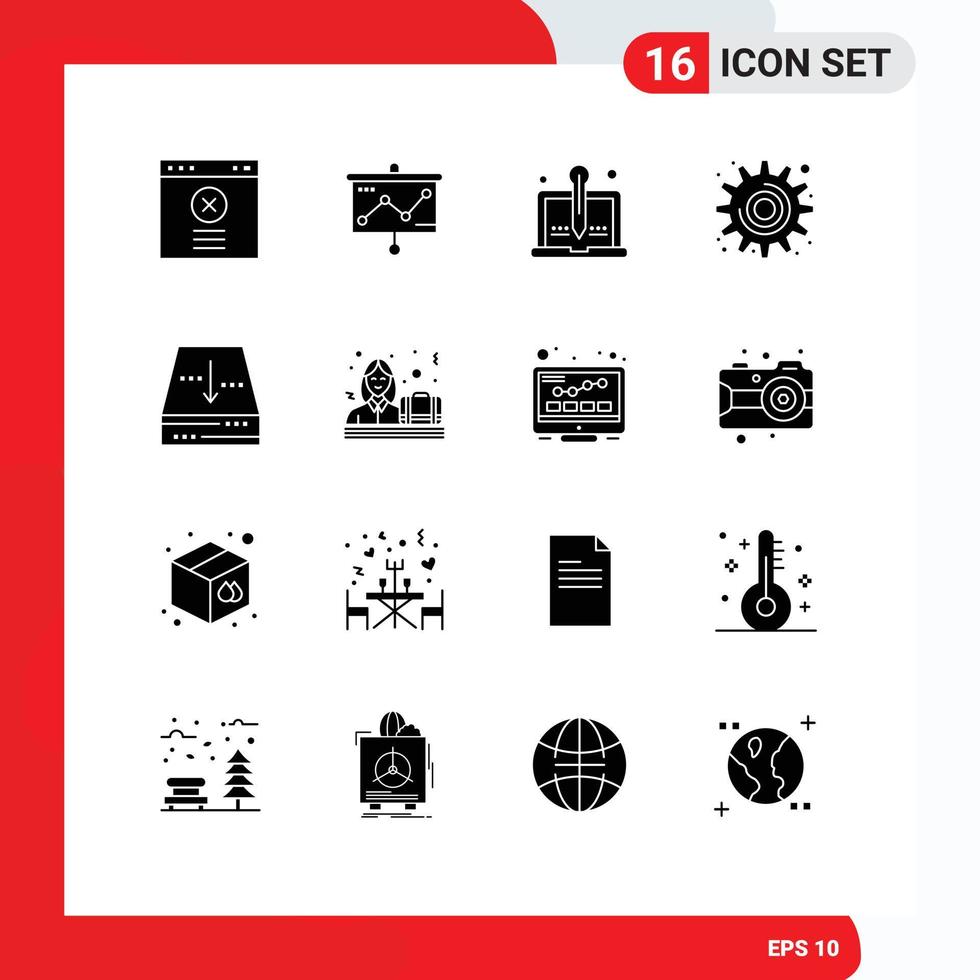 uppsättning av 16 modern ui ikoner symboler tecken för låda verktyg organisk inställningar kugge redigerbar vektor design element